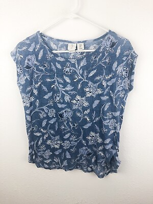 #ad Joie Womens SZM Linen Sleeveless Top Blue Floral Asymmetrical Hem Summer A1 $16.99