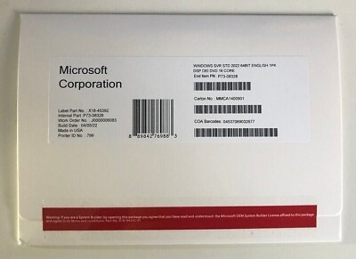 #ad New Microsoft Windows Server 2022 Standard 64 bit License amp; DVD 16 Core Sealed $41.99