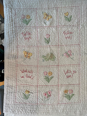 #ad Pottery Barn Kids Pink Butterfly Turtle Flower Nursery Crib Quilt Baby Blanket $22.30