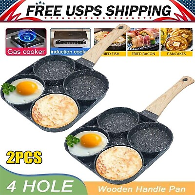#ad 2pcs 4 Hole Omelet Pan Burger Egg Ham Breakfast Pancake Maker Frying Pot Kitchen $23.50