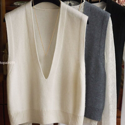 #ad Womens Pullover Sweater Vests Cashmere Blend Pullover V Neck Winter Waistcoats $14.39