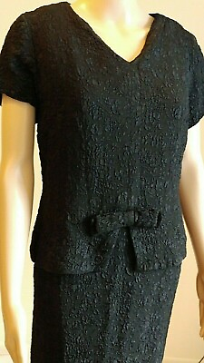 #ad 1950s Black Cocktail Dress with Short Sleeve Jacket by Lord amp; Taylor – Size 14 $35.00