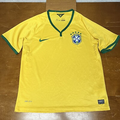 #ad Brazil Jersey Mens Medium Yellow Dri Fit CBF Soccer Home Nike $39.95