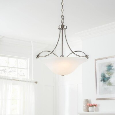 #ad 3 Light Steel amp; Etched Glass Brushed Nickel Pendant Cottage Chandelier by HDC $119.00