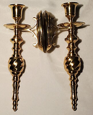 #ad 2 10quot; Vintage Solid Brass Hollywood Regency MCM Sconces Candle Holders India $33.99