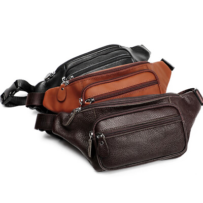 #ad 100% Genuine Leather Men#x27;s Waist Pack Business Coin Purse Outdoor Sport Bags $21.84