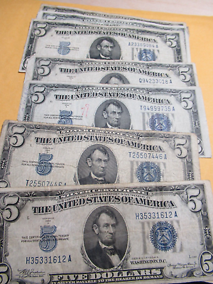 #ad Antique 1934 Five Dollar $5 Old US Currency Silver Certificate Blue Seal $19.00