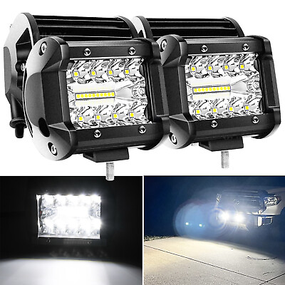 2x 4 Inch 60W LED Light Bar Pod lights Tractor Truck Offroad ATV Driving Reverse $13.24