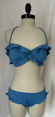 #ad Victoria#x27;s Secret Blue Solid Bikini Swimsuit 2 piece Womens L $19.99