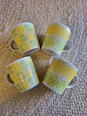 #ad 4 Crateamp;Barrel Green and Yellow Large Coffee Tea Mugs $39.99