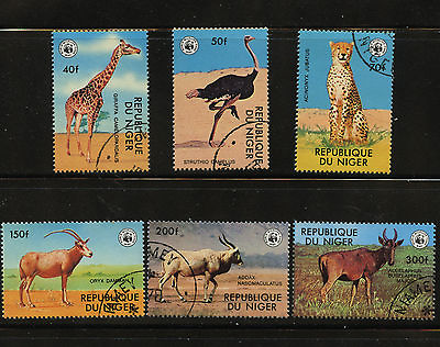 #ad WWF African Animals Set of 6 stamps CTO 1978 Niger #447 52 Giraffe Cheetah Oryx $1.95