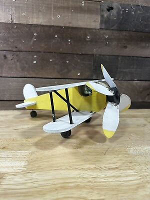 #ad Vintage Yellow White Wooden Toy Plane $74.99