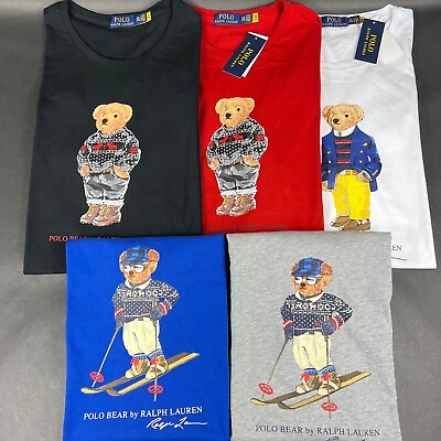 Polo Ralph Lauren Bear T shirt Men#x27;s Blue Gray Limited Edition Crew Neck Cotton $42.97