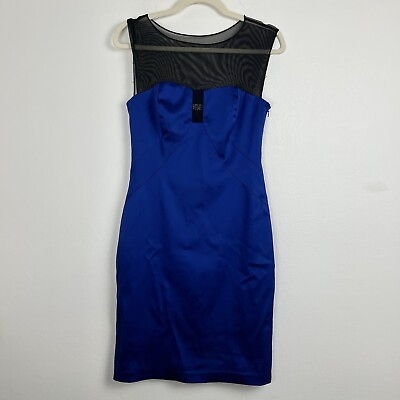 #ad Jill Stuart Dress Women 6 Blue Black Mesh Satin Cutout Cocktail Designer Bodycon $23.99
