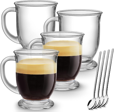 #ad Set of 4 Glass Coffee Mugs with Handles Clear 15 Oz Mugs $28.49