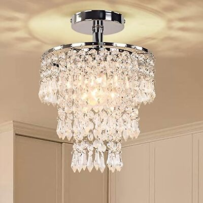 #ad Small Crystal Chandelier Led Crystal Ceiling Lights 3 Tiers Crystal Raindrops... $52.66