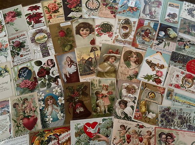 #ad Nice Lot of 60 Mixed Vintage Antique Holidays Greeting Postcards in sleeves h838 $44.95