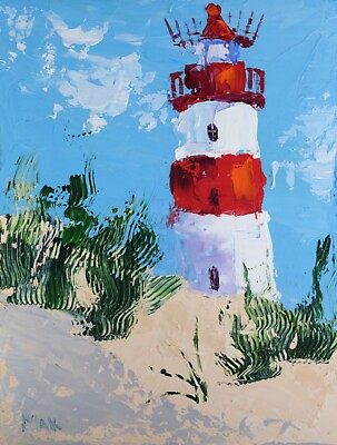 #ad Lighthouse Oil Painting Nautical Original Art Small Summer Landscape Wall Art $35.00