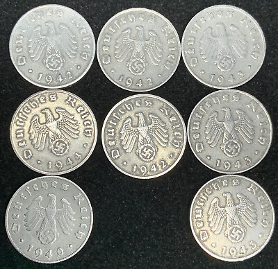 #ad 8 Coin Lot Third Reich WW2 German 1 Reichspfennig Zinc Coins $19.99