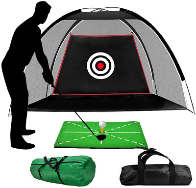 #ad Black Green Golf Practice Net Cage Driving Hitting Training Aid Foldable Net Bag $43.95