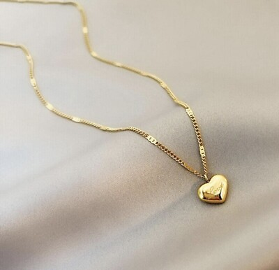 #ad 18k gold Stainless steel Love Floating Heart Pendant chain Necklace Gitf AG $3.99