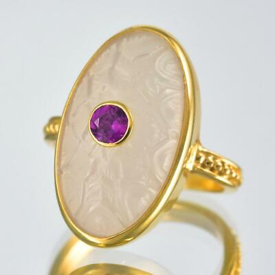 #ad Ring US size 9 Gold Vermeil Sterling White Chalcedony Rhodolite Lotus 7.41 g $99.00