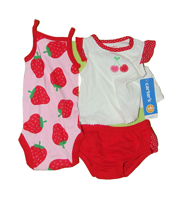 #ad Cherry Strawberry 3 Piece Summer Outfit Newborn Carters New $14.00