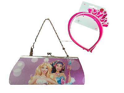#ad new Kids Girls Toddler BARBIE PURSE with 3 crowns headbands play pretend bag $12.90