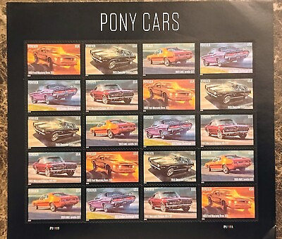#ad Mint US Pony Cars Pane of 20 Forever Stamps Sheet Scott# 5715 5719 MNH $13.95