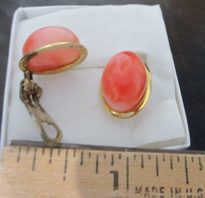 #ad VINTAGE YELLOW GOLD VERMEIL 800 SILVER CORAL CLIP EARRINGS $35.00