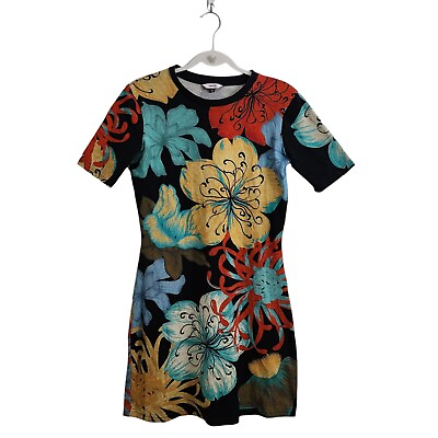 #ad The Kit Shirt Dress Womens Medium Black Floral Print Short Sleeve Mini Tropical $52.47