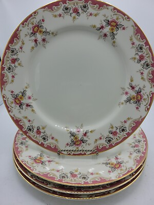 #ad Set of 4 Shelly by Mikasa L2806 Rose Pink Edge Gold Rim 11quot; Dinner Plates EUC $112.00