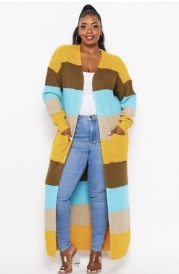#ad NEW Plus Size Mustard Teal Gray Sweater Duster $35.00