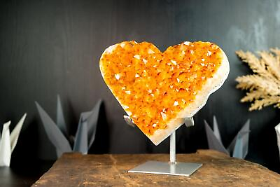 #ad Gorgeous Large Golden Orange Citrine Heart with High Grade Citrine Druzy $435.00