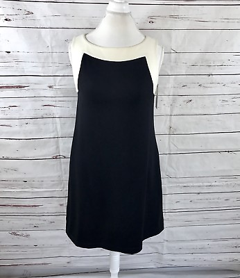 #ad Calvin Klein Dress Women#x27;s Petite 8P White Black Shift Sleeveless Minimalist $59.00