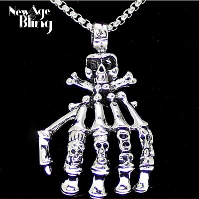 #ad Gothic Biker Death Skull Hand Pendant Necklace Stainless Steel Chain $10.14