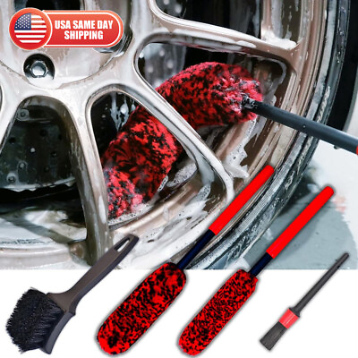#ad 4X Car Wheel Brush Rims Tire Seat Engine Wash Cleaning Kit Auto Detailing Tool $14.99