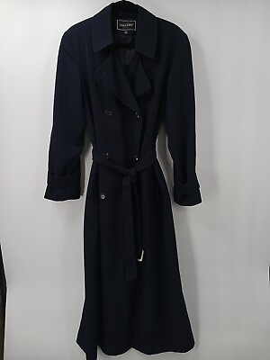 #ad Gallery Womens Coat Size 12 Blue Belted Long Trench $31.19