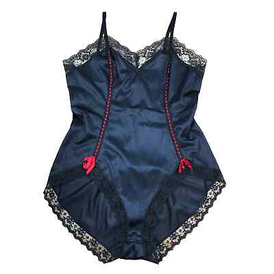 #ad Vintage Lady Cameo Lingerie Black Sleepwear Teddy Bodysuit Size Large NWOT $29.95