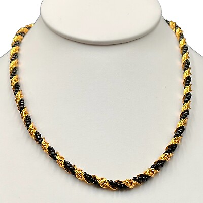 #ad VTG Monet Black amp; Gold Tone Collar Twist Necklace Mob Wife City Girl Retro Style $17.99