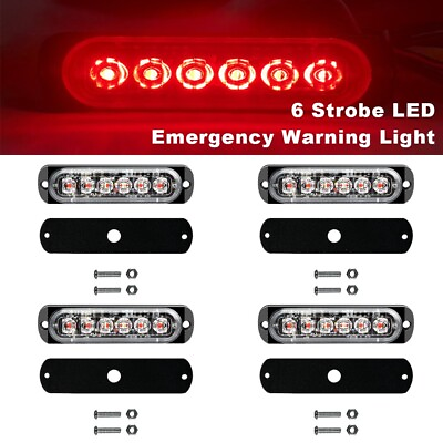 4PCS Red 6 LED Car Truck Emergency Beacon Warning Hazard Flash Strobe Light USA $18.99