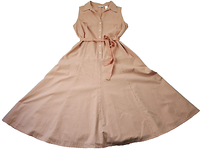 #ad Lizamp;Co Dress Women 12 Orange Gingham Midi Dress Belt Fit Flare Lined Sleeveless $35.00