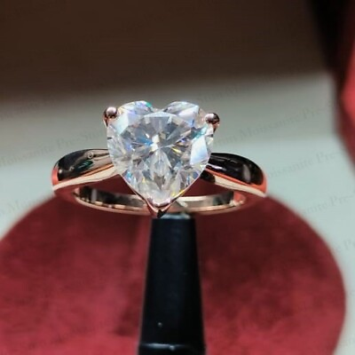 #ad 3.00 Ct Heart Shape Moissanite Solitaire Engagement Ring 14k Rose Gold Plated $129.14