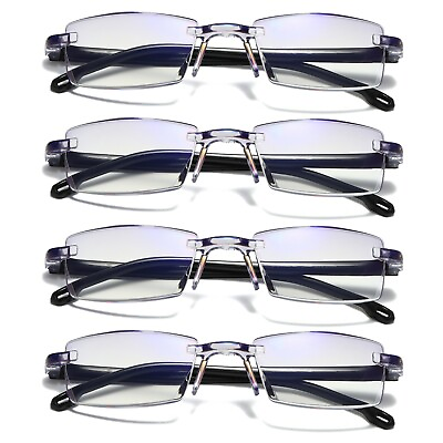 4 PK Mens Rectangular Rimless Blue Light Blocking Reading Glasses Unisex Readers $9.99