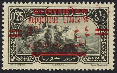 #ad LEBANON 1928 4p OVPT PRINTED IN ERROR ON .25p OF SY RIA INSTEAD LEBANON $169.99
