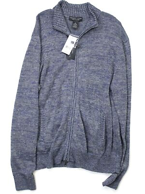 #ad The Mens Store Bloomingdales Linen Melange Knit Full Zip Sweater XL Grey Blue $13.86