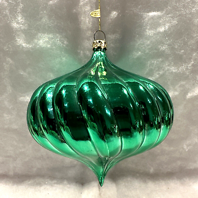 #ad Silvestri 1970s Rare Wide Teardrop Swirl Green Plastic Christmas Ornament 4.5x4quot; $7.99