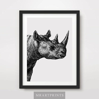 #ad RHINOCEROS ART PRINT POSTER Animals Rhino Horn Drawing Decor Illustration GBP 14.99