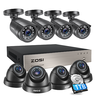 #ad ZOSI 8CH 1080p H.265 Security Camera System 5MP Lite CCTV DVR Outdoor HD IR Kit $119.99