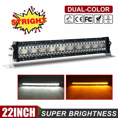 #ad 22 inch Spot Flood Combo LED Light Bar Amber Dual Color Strobe for Truck Offroad $82.21